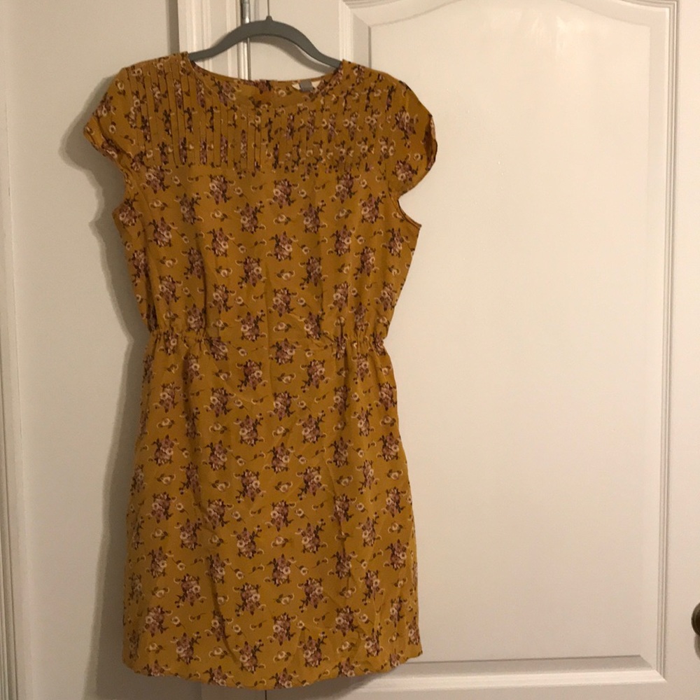 100% Silk day dress in mustard & dusty rose floral
